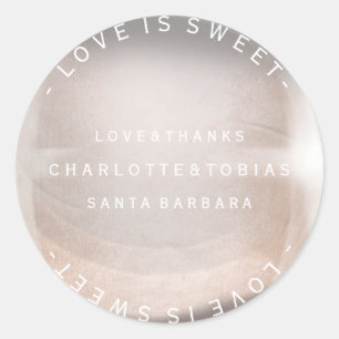 Custom Wedding Thanks Pink Rose Gold Pearl Bubble Classic Round Sticker