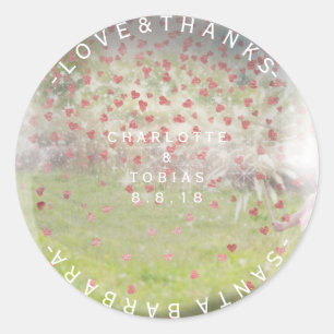 Custom Wedding Thanks Pink Rose Heart Rustic Classic Round Sticker