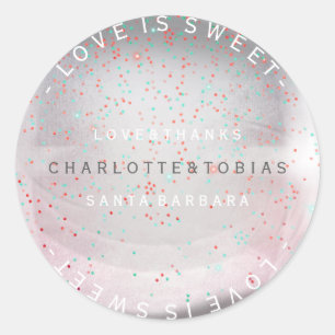 Custom Wedding Thanks Teal Pink Pastel Glass Classic Round Sticker