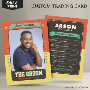 Custom Wedding Trading Cards, Retro Groom Card