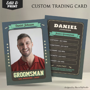 Custom Wedding Trading Cards, Retro Groomsmen Card