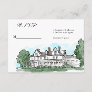 Custom Wedding Venue Mansion Illustration RSVP Enclosure Card