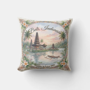 Custom Wedding Watercolor Bali Honeymoon Keepsake Cushion