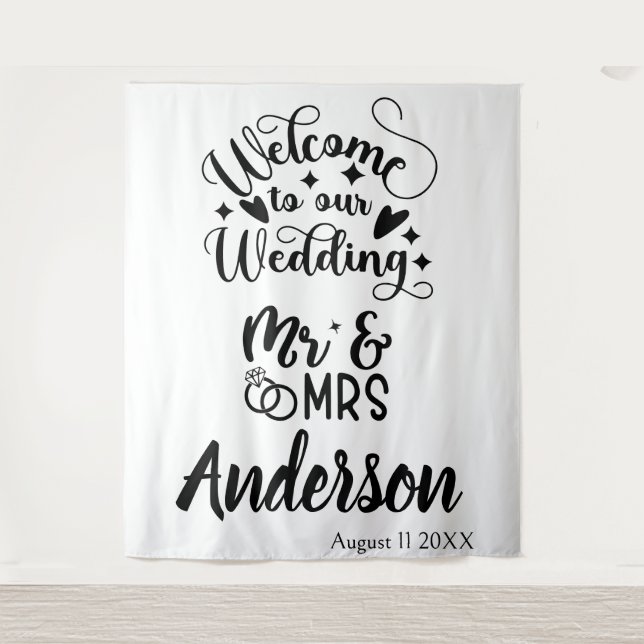 Custom Wedding Welcome Backdrop Tapestry (Front)
