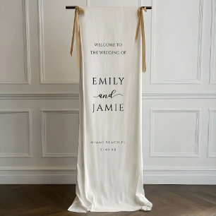 Custom Wedding Welcome Sign, Elegant Linen Fabric Banner