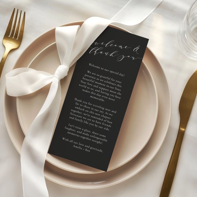 Custom Wedding Welcome Thank You Black Place Card (Creator Uploaded)