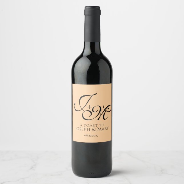 Custom Wedding Wine Label – Personalised Elegant  (Front)