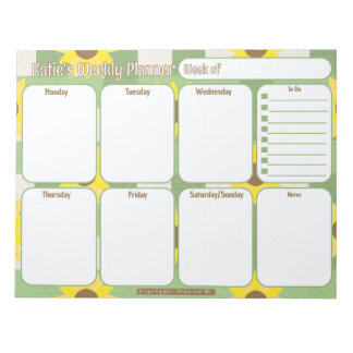 Custom Weekly Planner | Sunflower Plaid Pattern Notepad
