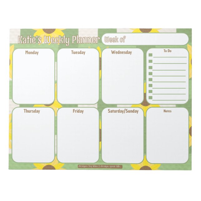 Custom Weekly Planner | Sunflower Plaid Pattern Notepad (Front)