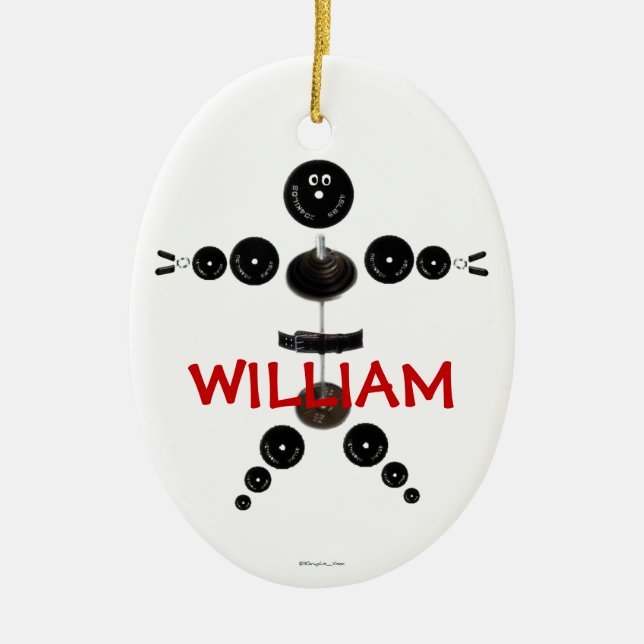 Custom Weightlifter Cartoon Ceramic Tree Decoration (Front)