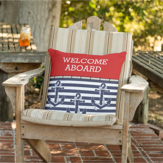 Custom Welcome Aboard Anchors Stripes Pattern Cushion (Chair)