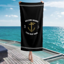 Custom Welcome Aboard Boat Name Black & Gold