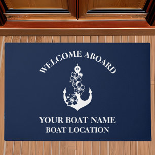 Custom Welcome Aboard Boat Name Floral Anchor Doormat
