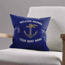 Custom Welcome Aboard Boat Name Navy Blue & Gold