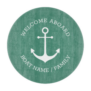 Custom Welcome Aboard nautical anchor aquamarine Cutting Board