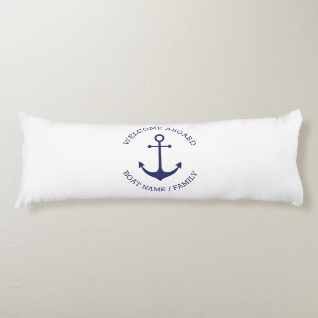 Custom Welcome Aboard nautical anchor blue white Body Cushion (Front)