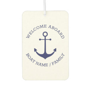 Custom Welcome Aboard nautical anchor blue white Car Air Freshener