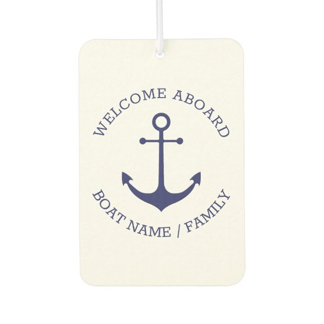 Custom Welcome Aboard nautical anchor blue white Car Air Freshener (Front)