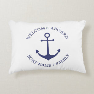 Custom Welcome Aboard nautical anchor blue white Decorative Cushion
