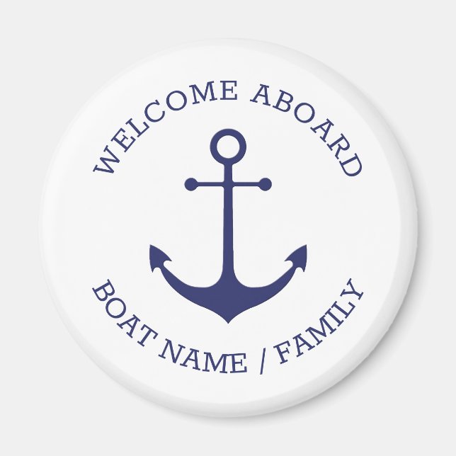 Custom Welcome Aboard nautical anchor blue white Magnet (Front)