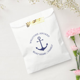 Custom Welcome Aboard nautical anchor navy white Favour Bag