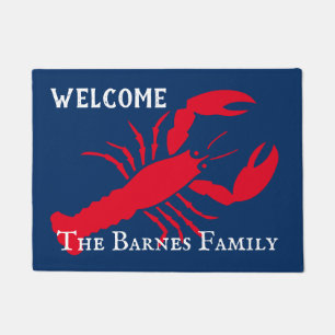 Custom welcome door mat with red lobster design