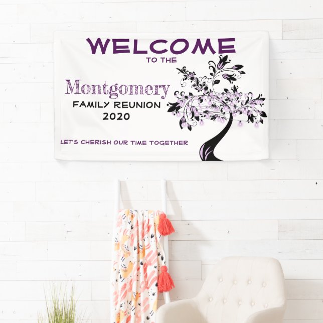 Custom Welcome Family Reunion Modern Purple Tree Banner (Insitu)