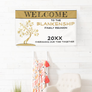 Custom Welcome Family Reunion Name Gold Tree  Banner