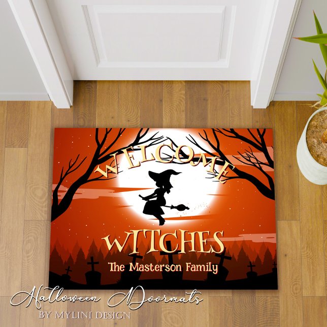 Custom Welcome Flying Witches Halloween Doormat (Creator Uploaded)