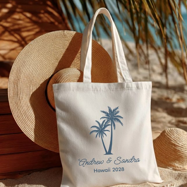 Custom welcome handbag for wedding with palm trees (personalized gifts for guests, personalized welcome bag, destination wedding souvenir,)