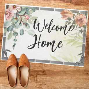 Custom Welcome home script natural family modern Doormat