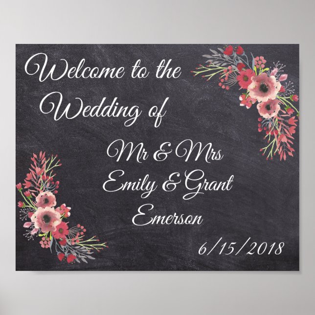 Custom Welcome to the Wedding of Chalkboard Look Poster (Front)