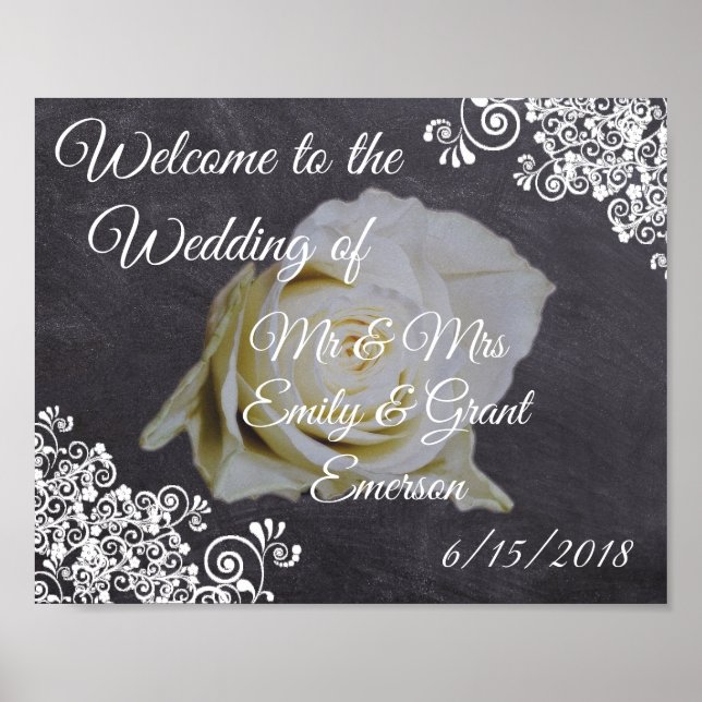 Custom Welcome to the Wedding of Chalkboard  Rose Poster (Front)