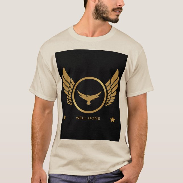 Custom Well Done Text Eagle Image Sand Colour Prin T-Shirt (Front)