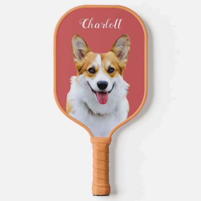 Custom Welsh Corgi Dog Personalised Drawing Pickleball Paddle (Front)