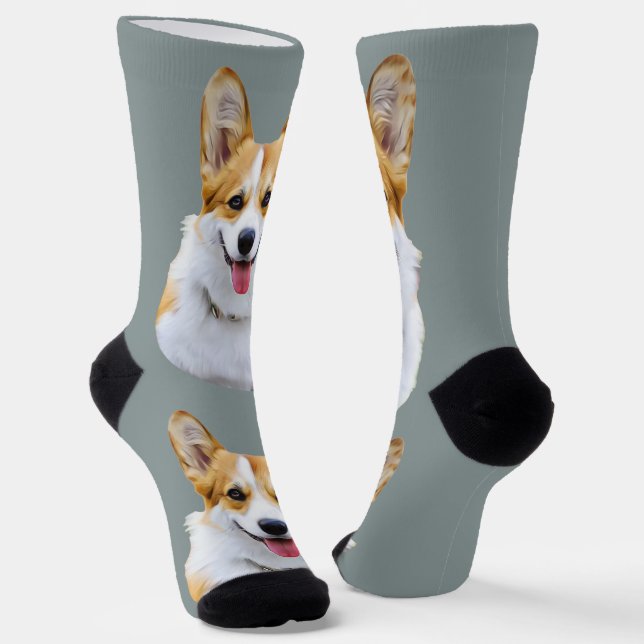 Custom Welsh Corgi Dog Personalised Drawing Socks (Angled)
