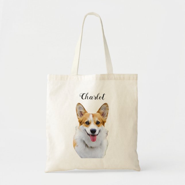 Custom Welsh Corgi Dog Personalised Drawing Tote Bag (Front)