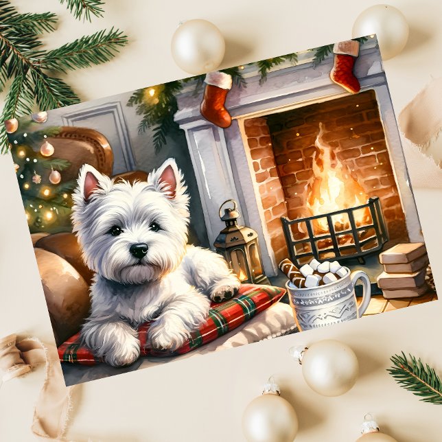 Custom Westie By The Fire Holiday Card (Creator Uploaded)