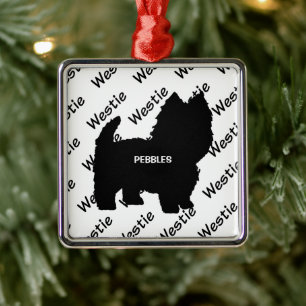 Custom Westie Dog Silhouette Metal Ornament