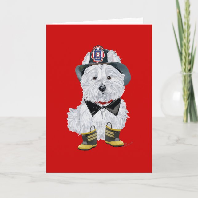 Custom Westie Firefighter Greeting Card (Front)