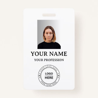 Custom whaite Employee Badge with Photo, Logo, QR ID Badge
