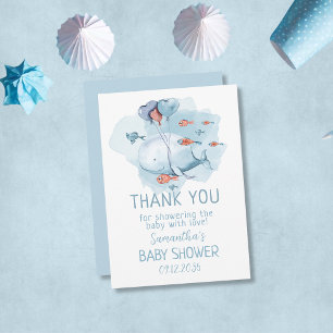 Custom Whale Boy Baby Shower Guest Thank You Card