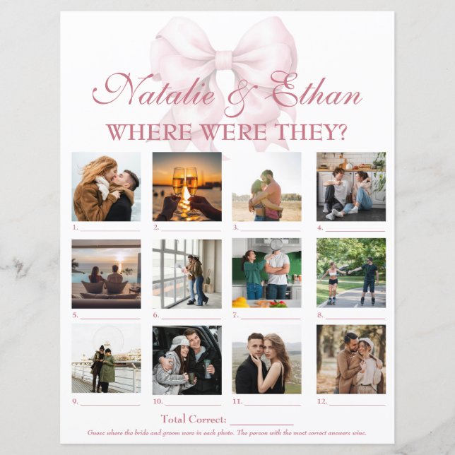 Custom Where Were They Picture Bridal Shower Game (Front)