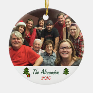 Custom Whimsical 2-sided Family Photo Christmas Ceramic Ornament