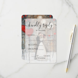 Custom Whimsical Bride & Groom Wedding RSVP Card