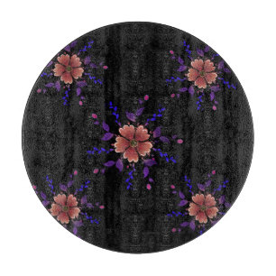 Custom Whimsical Copper and Purple Folk Art Floral Cutting Board