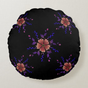 Custom Whimsical Copper and Purple Folk Art Floral Round Cushion
