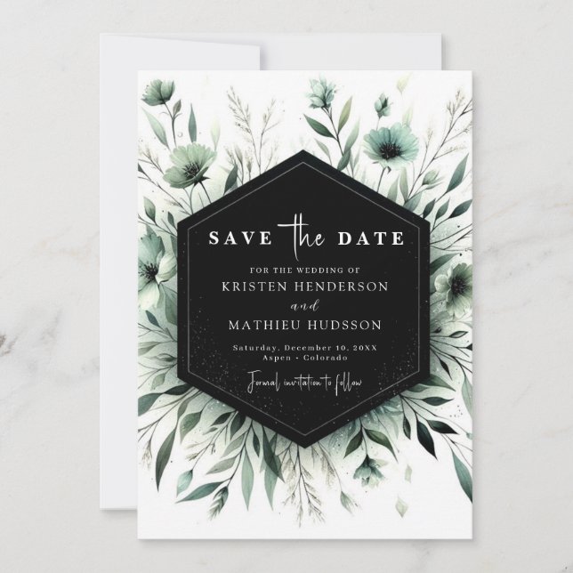 Custom Whimsical Floral Sage Green Wedding Save The Date (Front)
