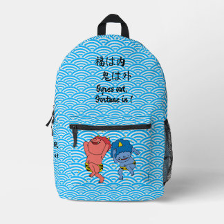 Custom Whimsical Funny Japan Calligraphy Blue  Printed Backpack