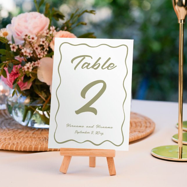 Custom Whimsical Hand Written Olive Green White Table Number (Creator Uploaded)
